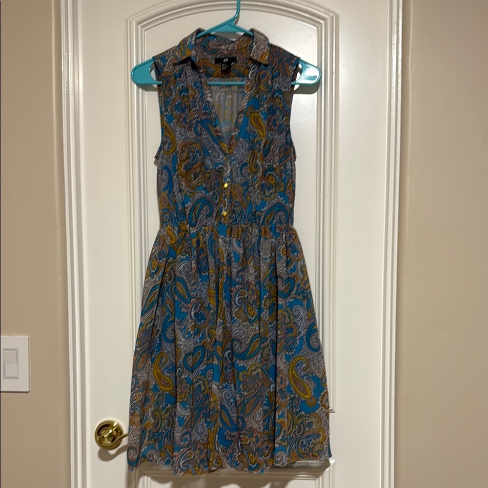 H&M Paisley Button-Down Dress - Blue and Gold